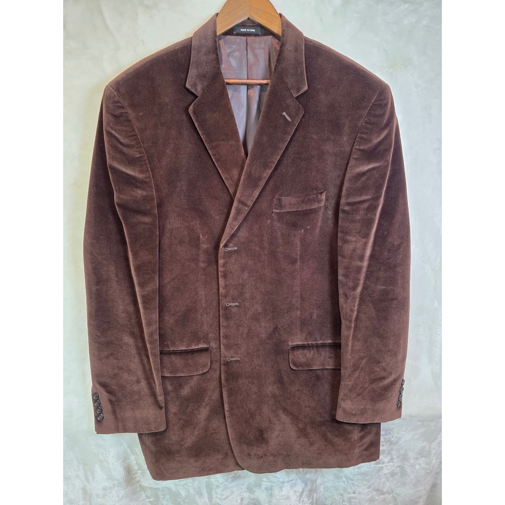 Franco Tassi‎ Mens Brown Velvet Blazer Three Button Sport Coat Jacket